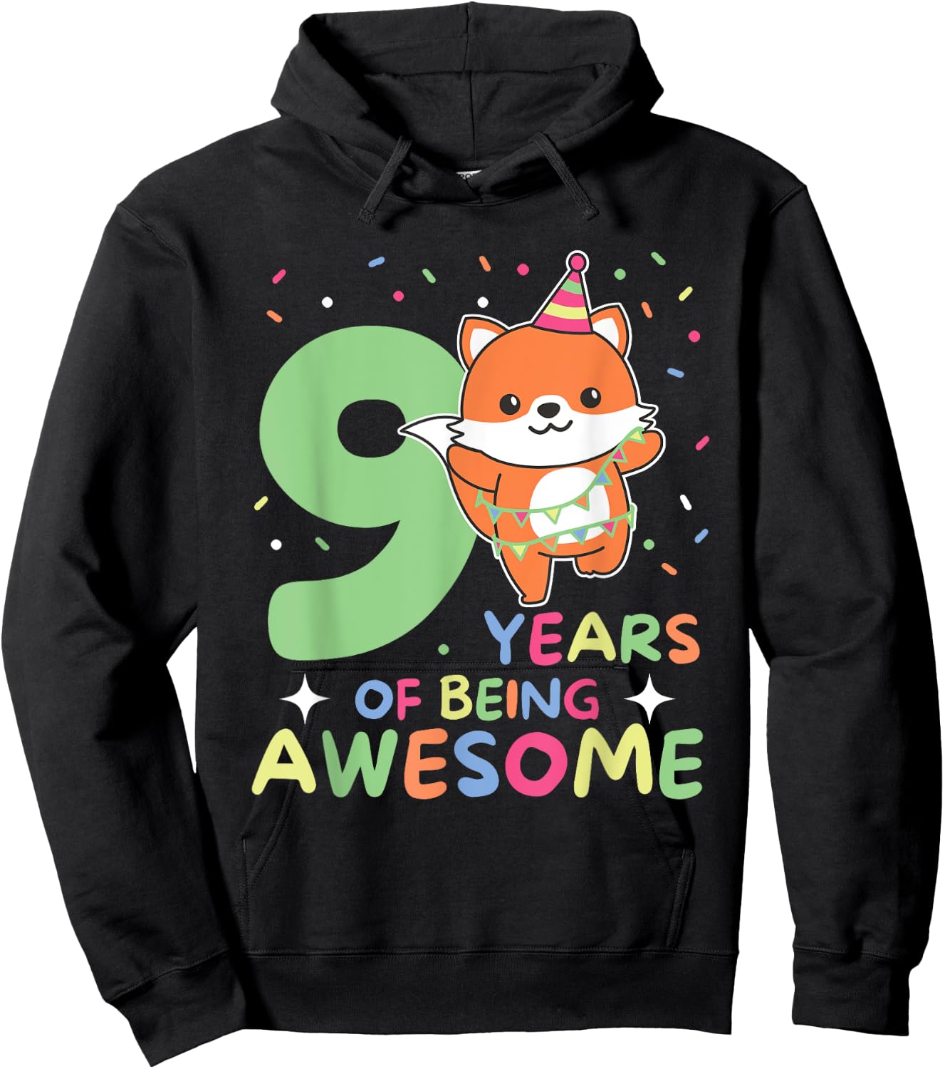 Fox 9th Birthday For Children Nine Years Old Fox Hoodie - Hoodie | Black