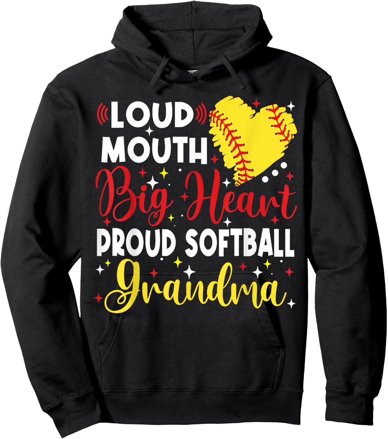 Loud Mouth Big Heart Proud Softball Grandma Mother's Day Hoodie - Hoodie | Black