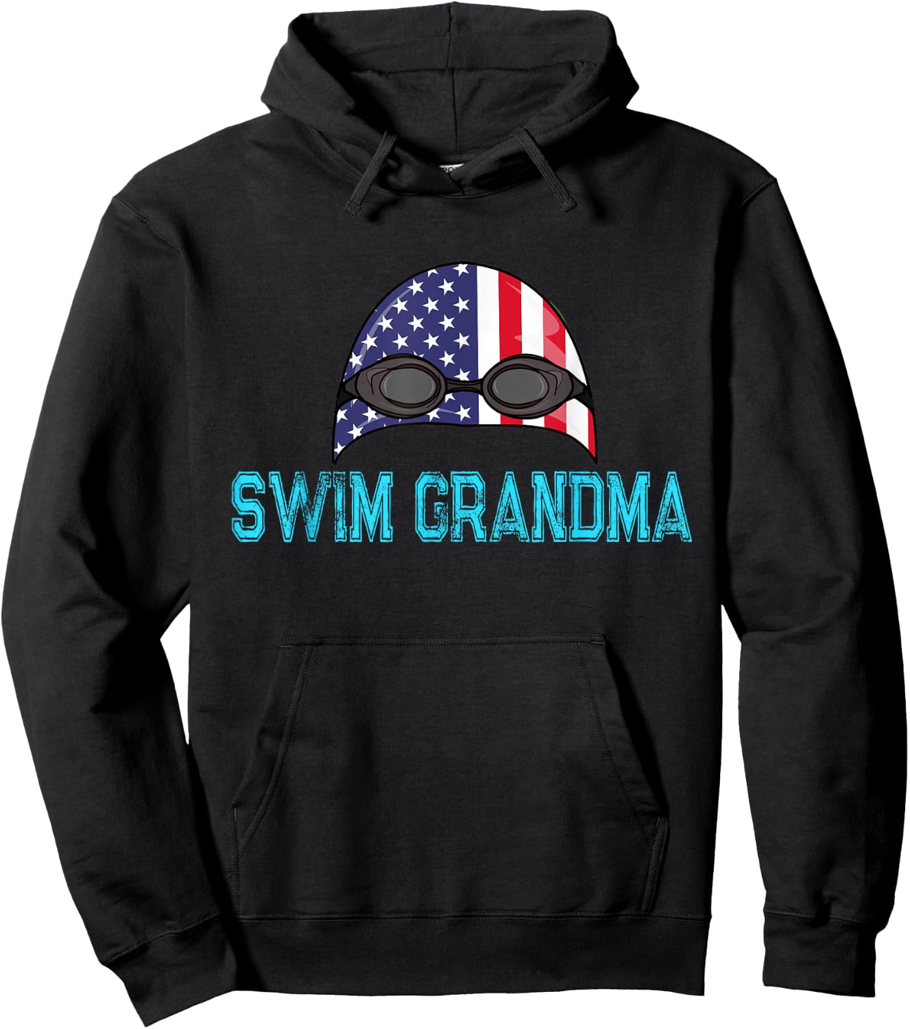 Swimming Swim Cap Love Funny Swimmer Girl Grandma USA Flag Hoodie - Hoodie | Black
