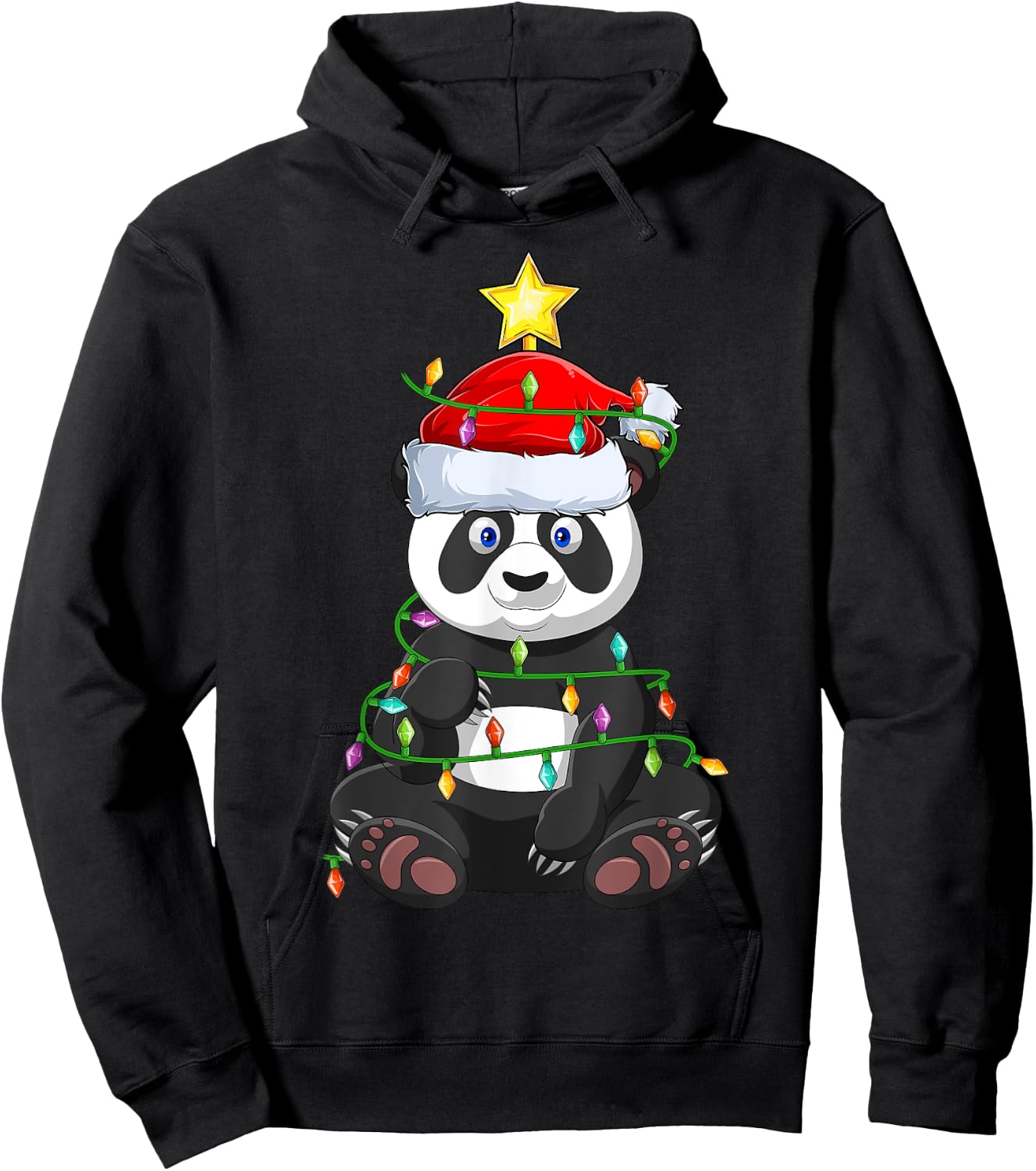 Panda Xmas Tree Lighting Santa Panda Christmas Hoodie - Hoodie | Black