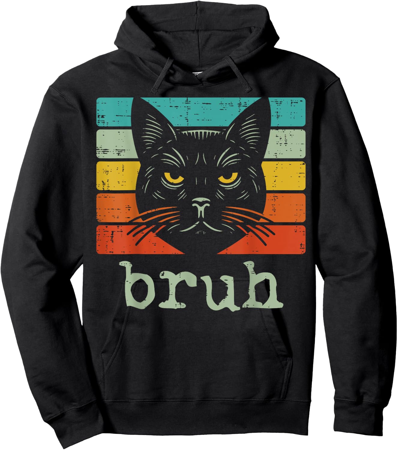 Black Cat Face Bruh Retro Funny Saying Meme Women Men Kids Hoodie - Hoodie | Black