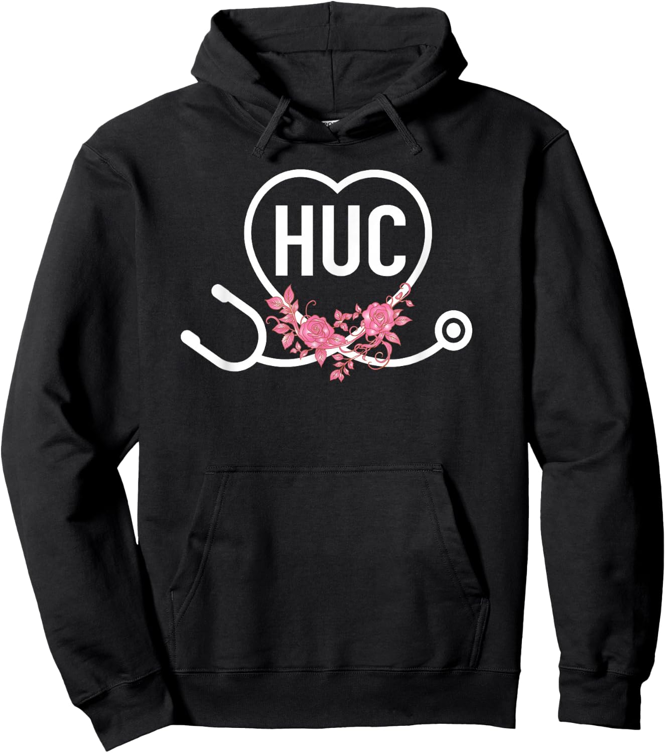 Health Unit Coordinator Appreciation HUC Floral Stethoscope Hoodie - Hoodie | Black