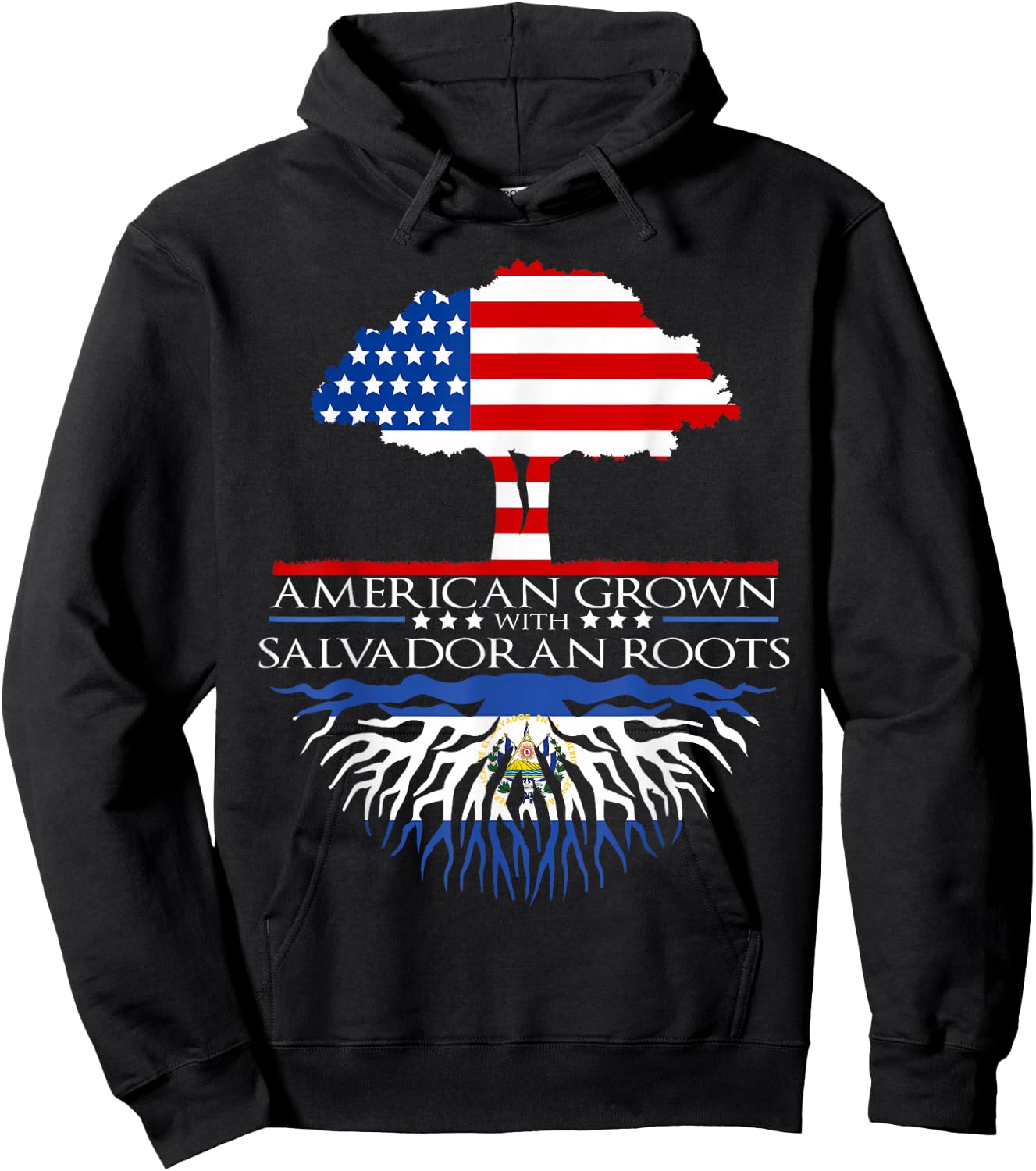 Salvadoran Roots American Grown Tree Flag USA El Salvador Hoodie - Hoodie | Black