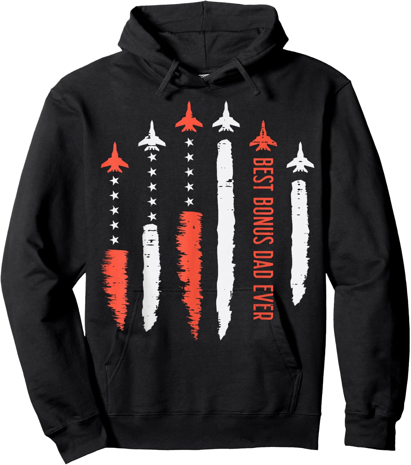 Best Bonus Dad Ever Jet Fighter USA Flag Fathers Day Stepdad Hoodie - Hoodie | Black