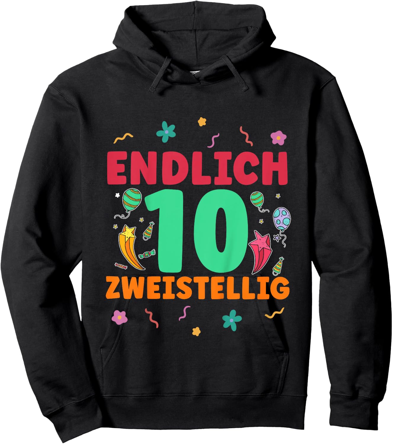 Children's 10th Birthday Finally Two-Digit Boy Girl 10 Years , black, 80 Hoodie - Hoodie | Black