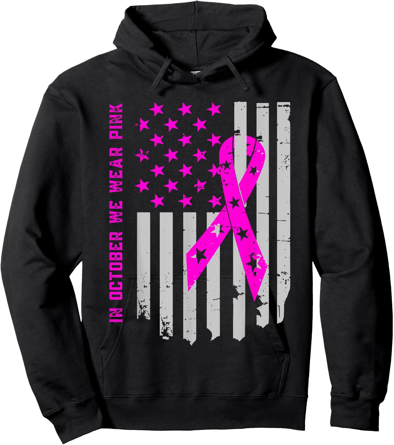 In october we wear pink making strides against breast cancer Hoodie - Hoodie | Black