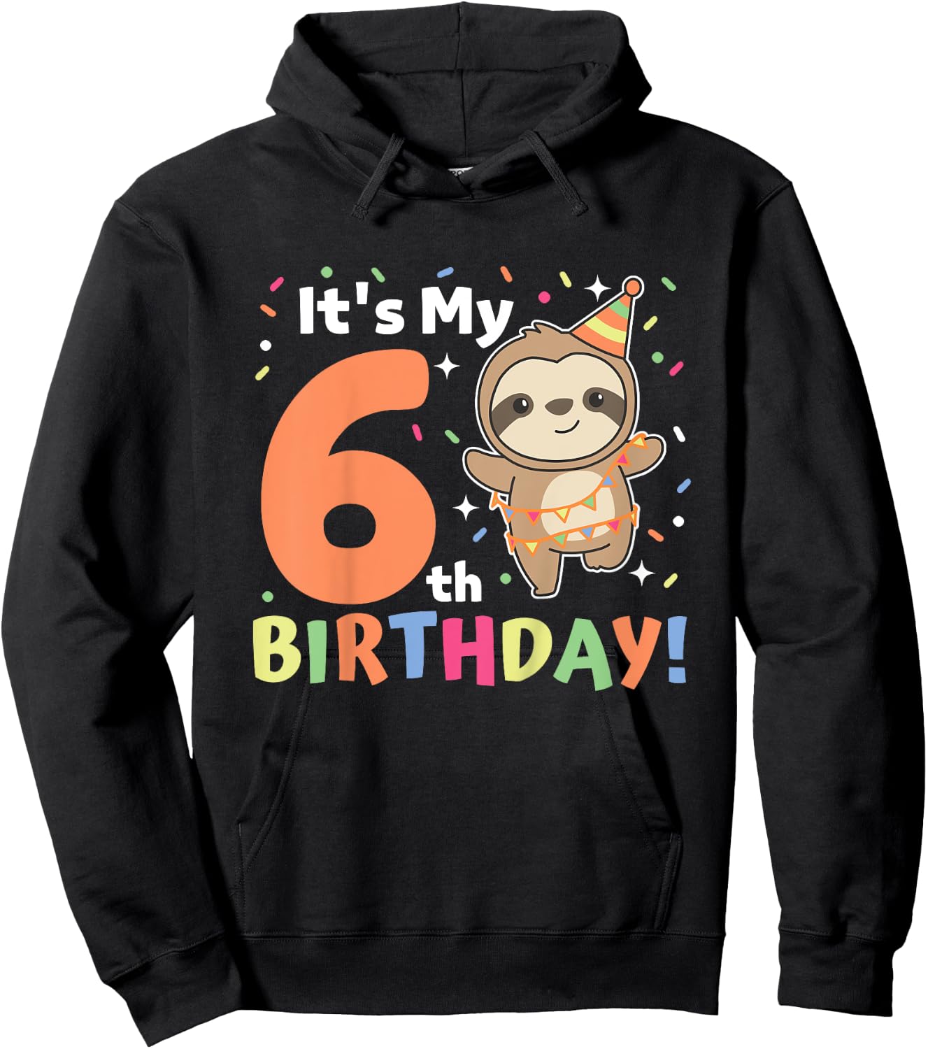 Kids Sloth For 6th Birthday Kids Six Year Old Sloth Hoodie - Hoodie | Black