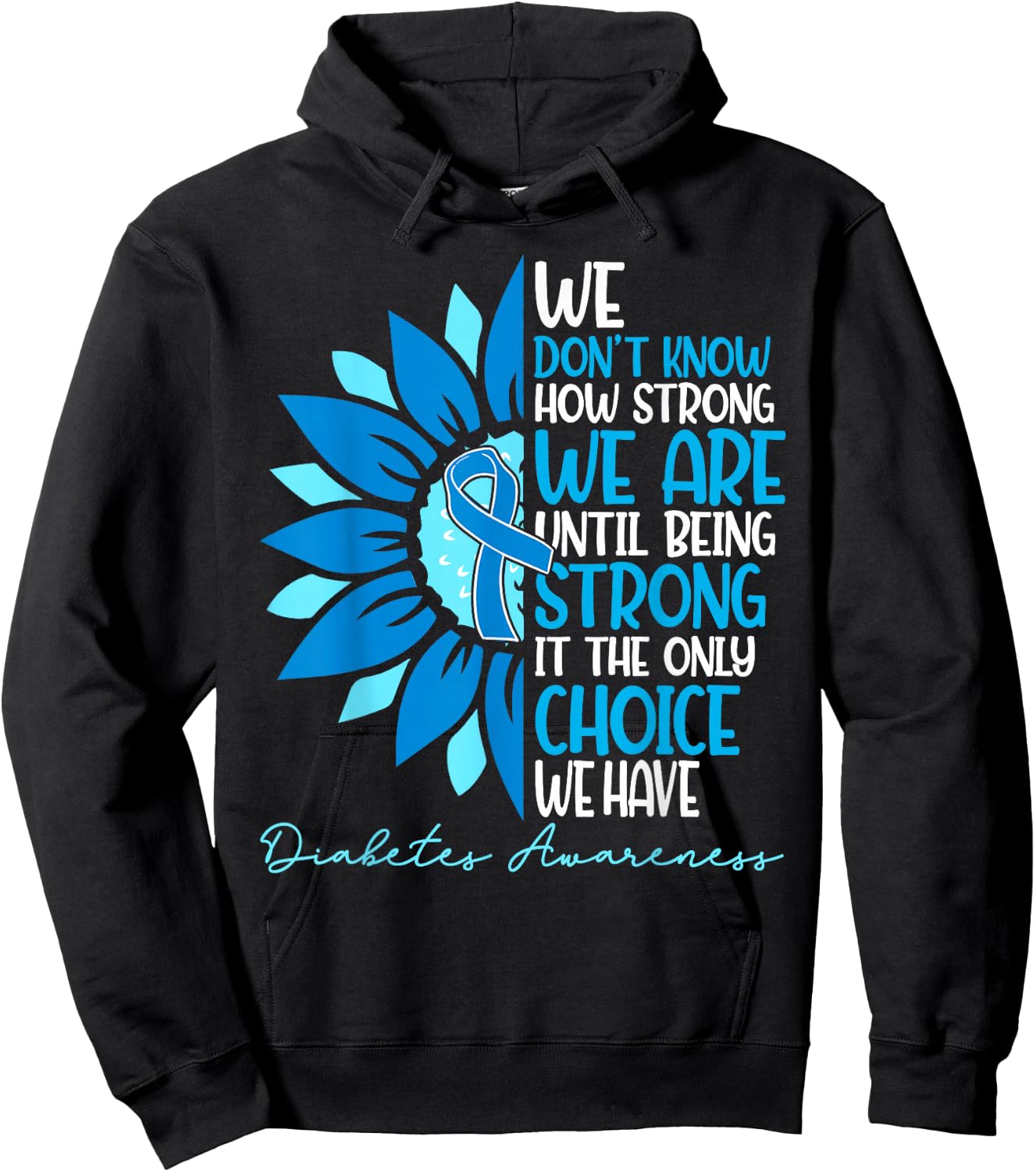 Sunflower Ribbon Blue Support Squad Diabetes Awareness T1D Hoodie - Hoodie | Black