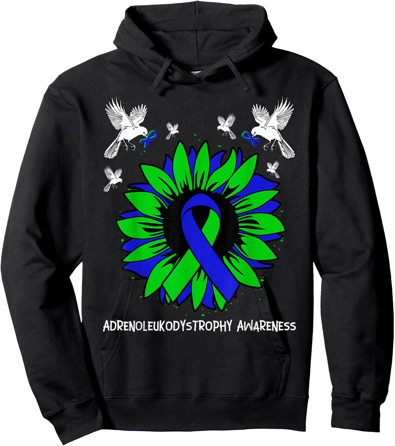 Adrenoleukodystrophy Awareness Ribbon Green Sunflower Bird Hoodie - Hoodie | Black