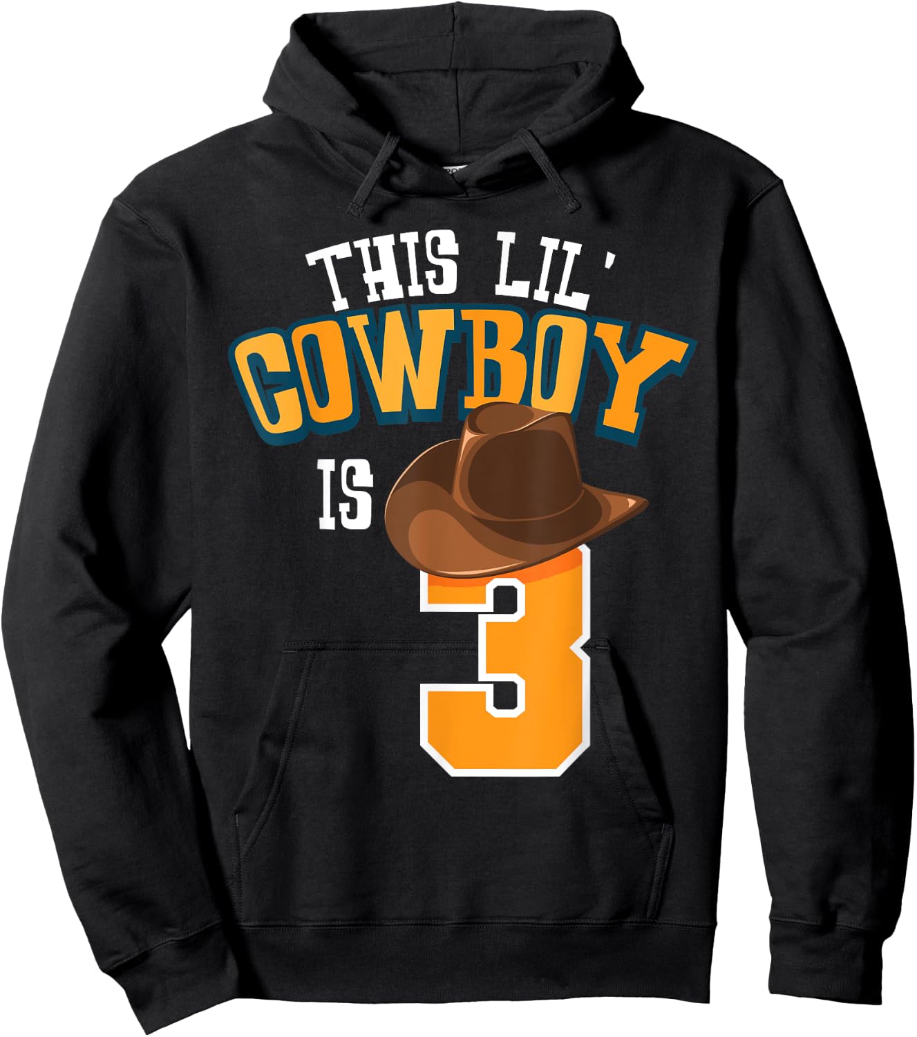 This Lil' Cowboy Is 3 Cowboy Hat Horse Third Birthday Natal Hoodie - Hoodie | Black