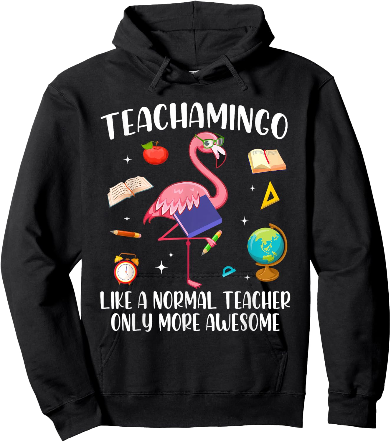 Teacher Pink Flamingo Tropical Flowers Women Hoodie - Hoodie | Black