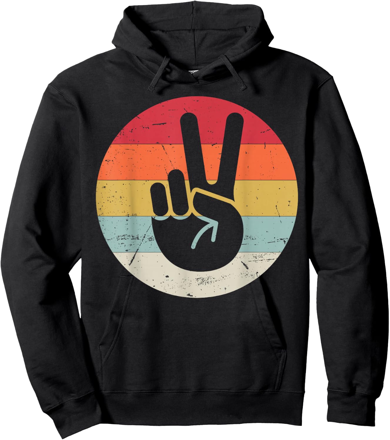 Retro Peace Sign V Fingers Vintage 60s 70s 80s Cool Graphic Hoodie - Hoodie | Black