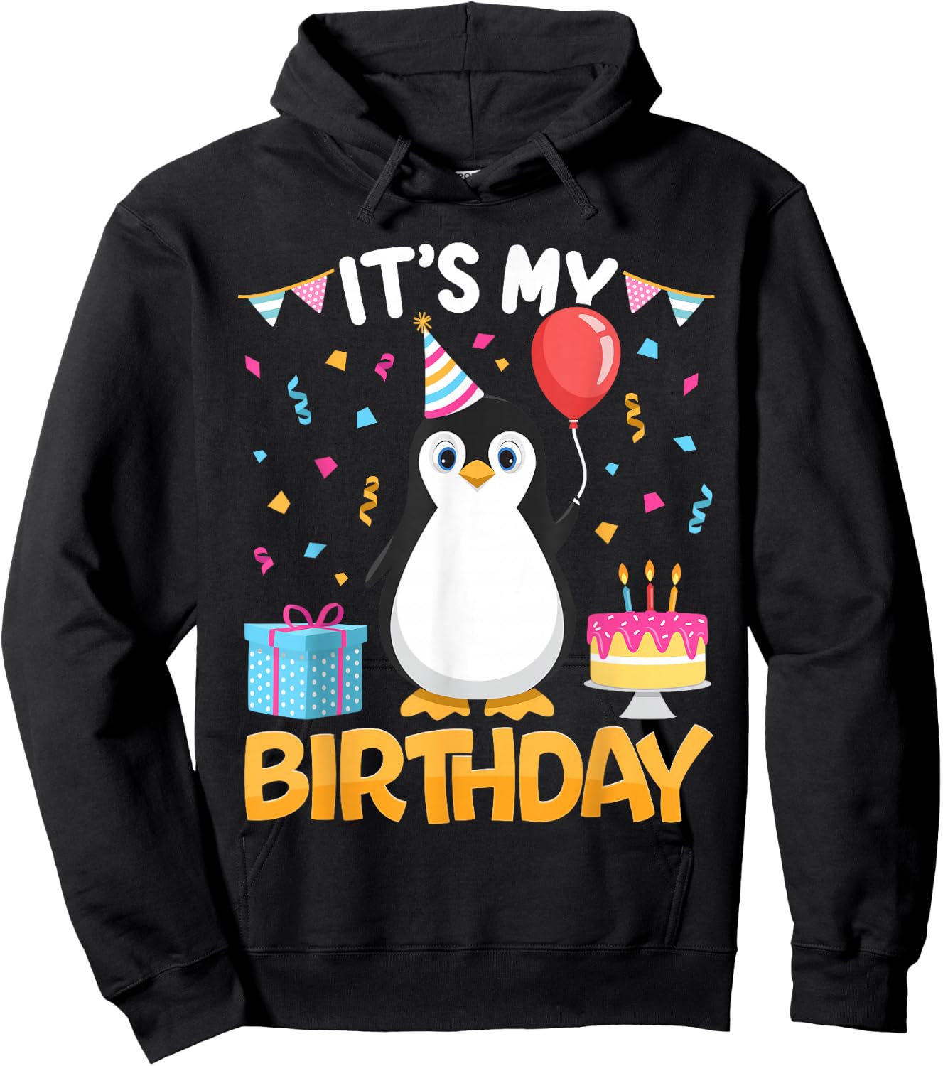 Its My Birthday Penguin BDay Party Anniversary Girl Boy Kids Hoodie - Hoodie | Black