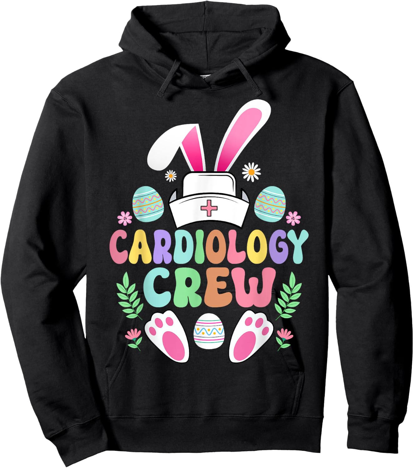 Cardiology Crew Easter Bunny Cardiac Nurse Happy Easter Day Hoodie - Hoodie | Black