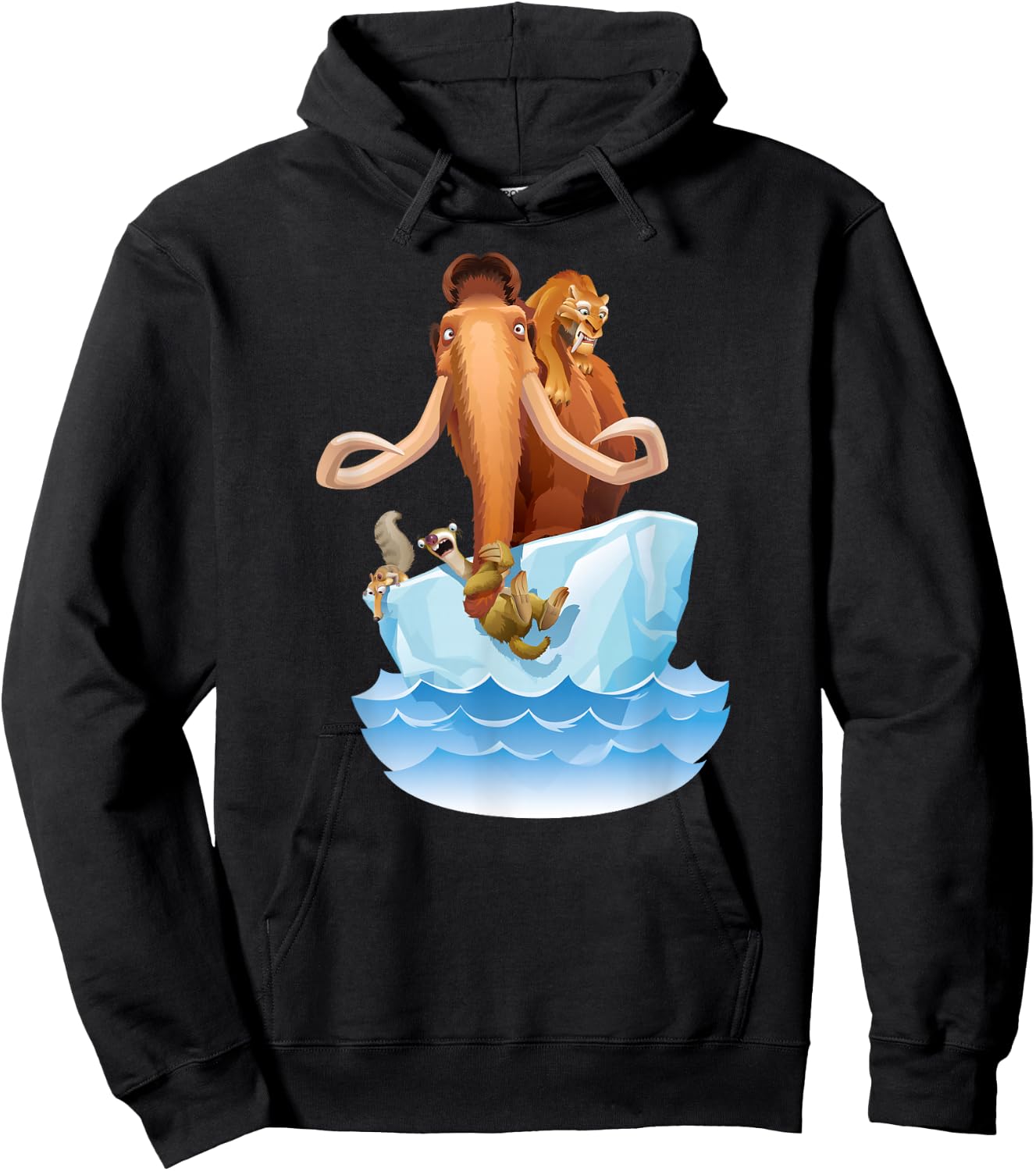 Ice Age Manfred Diego Sid and Scrat on Iceberg Hoodie - Hoodie | Black