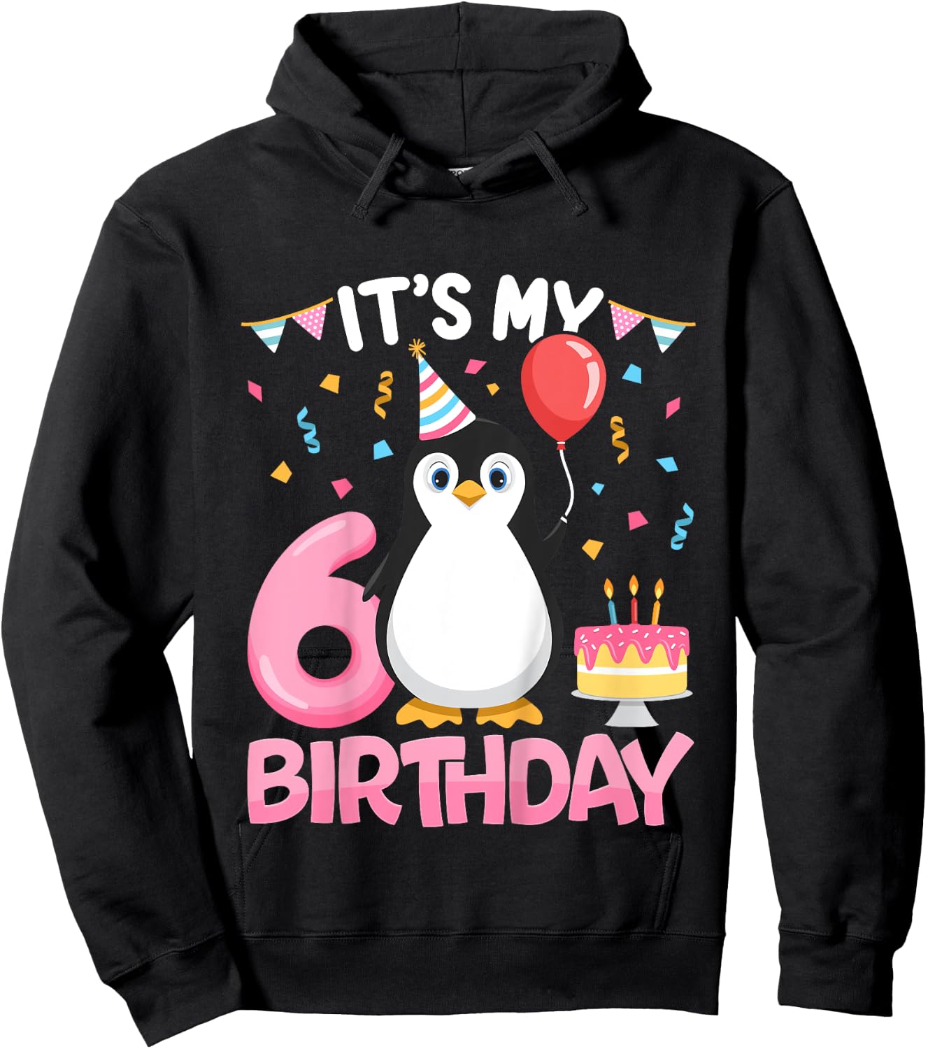 Penguin Birthday 6 Year Old Girl 6th Birthday Party Six Hoodie - Hoodie | Black