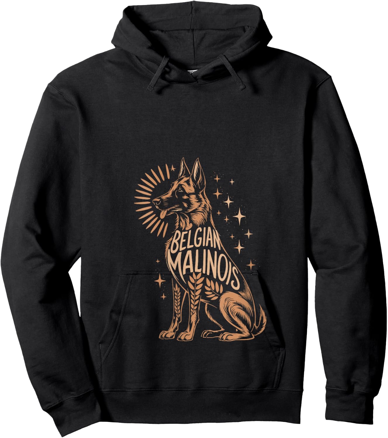 Floral Whimsical Belgian Malinois Belgian Shepherd Mally V-Neck Hoodie - Hoodie | Black