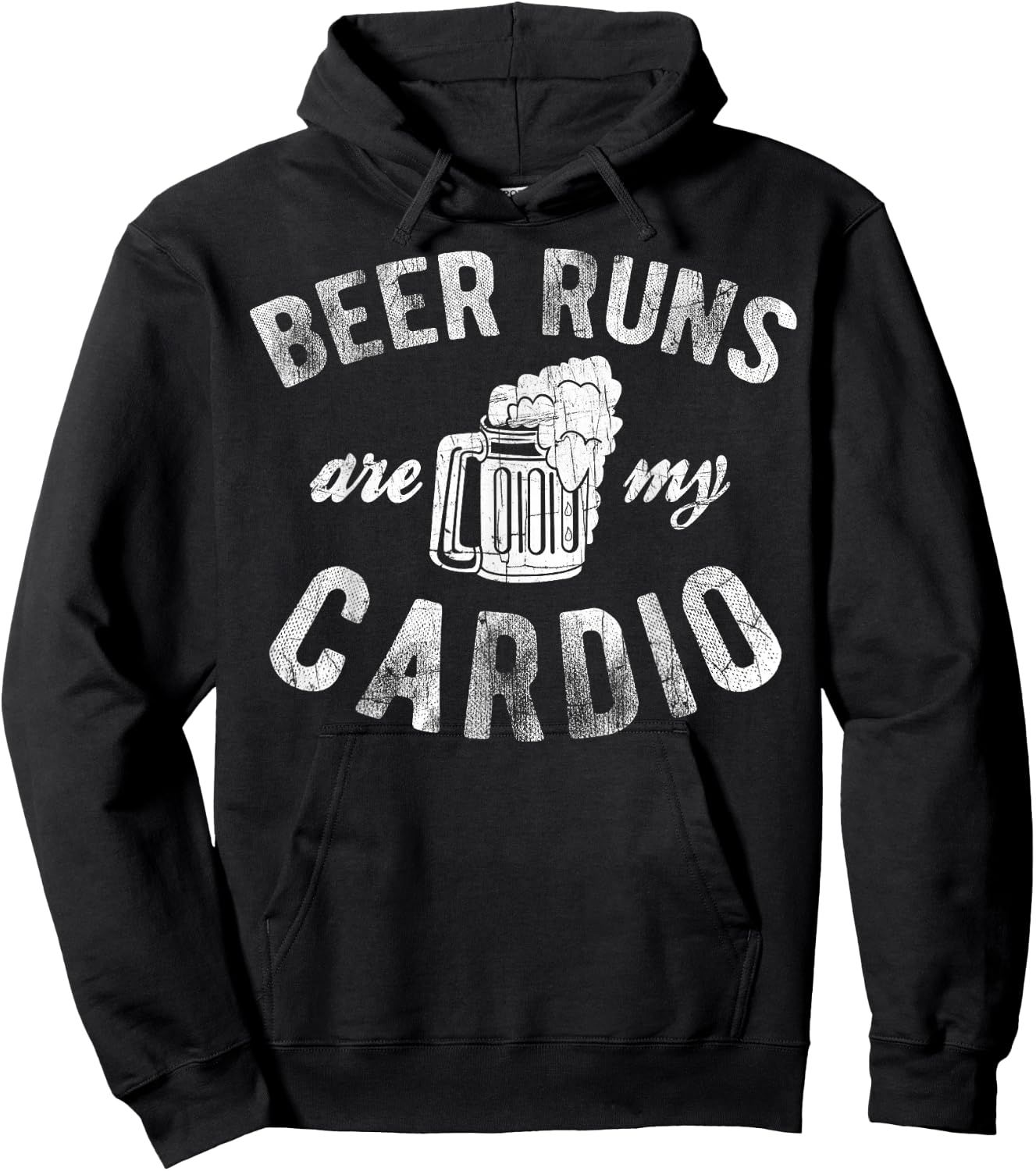 Beer Runs Are My Cardio Mug With Foam Graphic Hoodie - Hoodie | Black