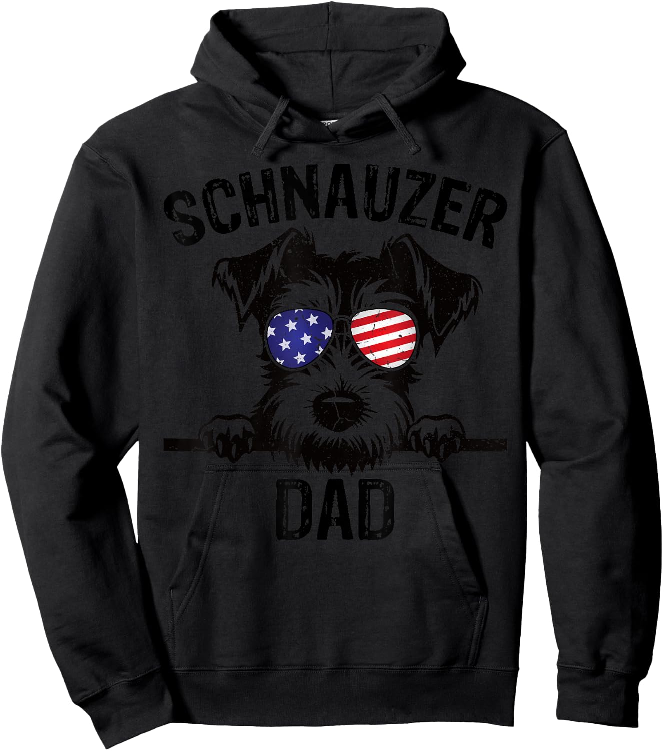 Schnauzer Dad Father Day Dog Wearing USA Flag Sunglasses Hoodie - Hoodie | Black