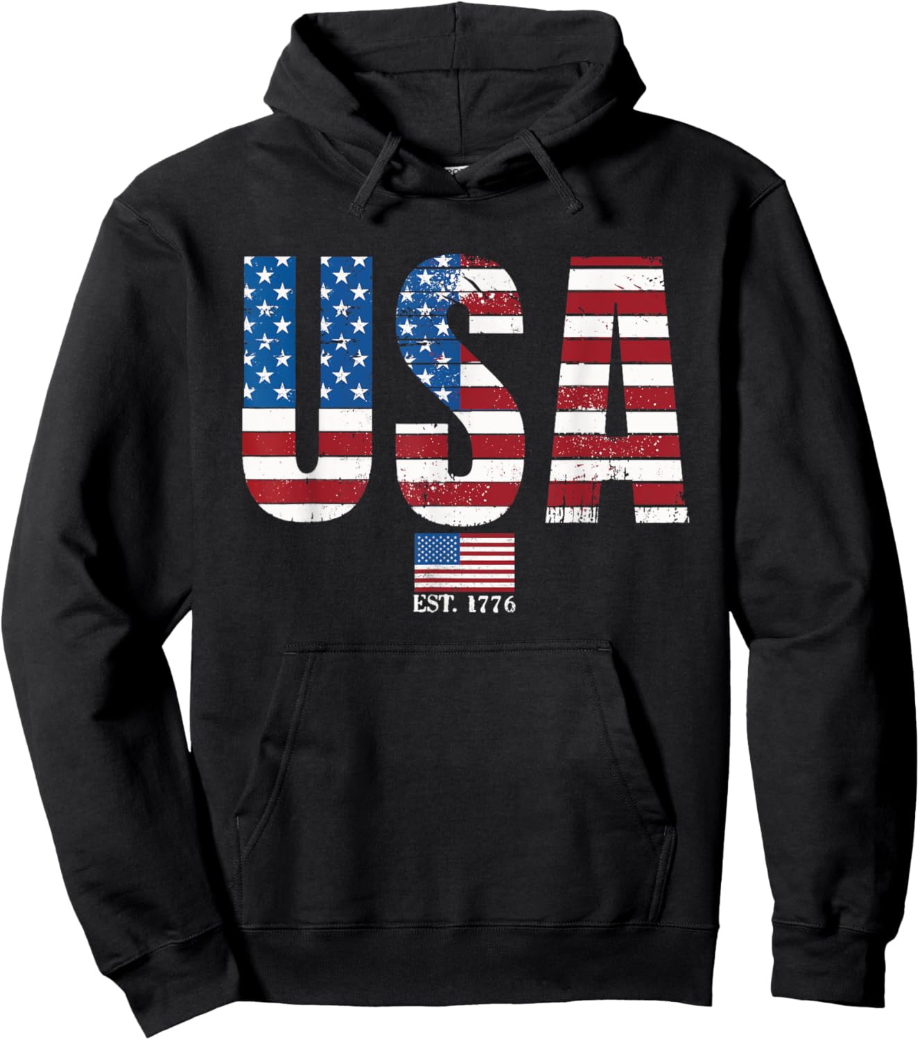 USA Patriotic American Flag 4th of July America Est 1776 Hoodie - Hoodie | Black