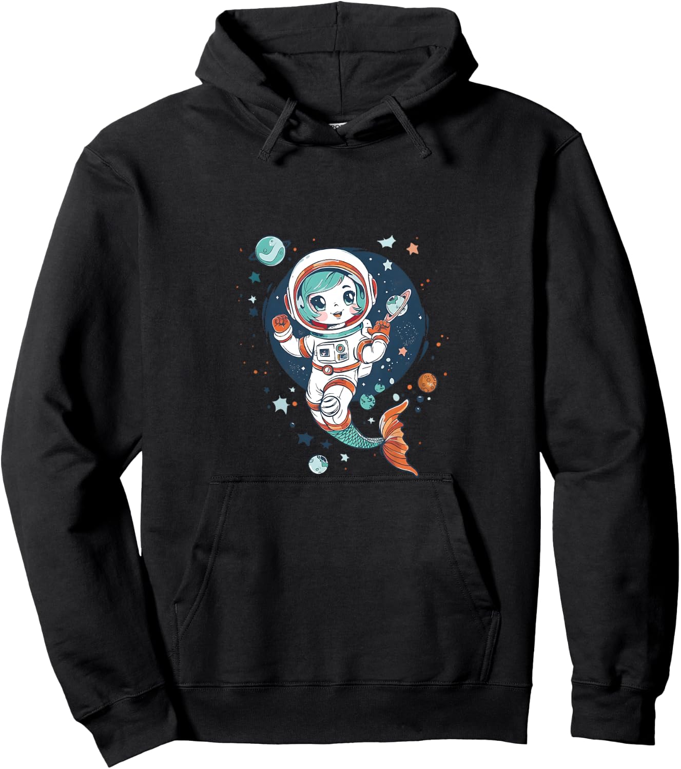 Cute Astronaut Mermaid in Space Funny Planetary Kids Hoodie - Hoodie | Black