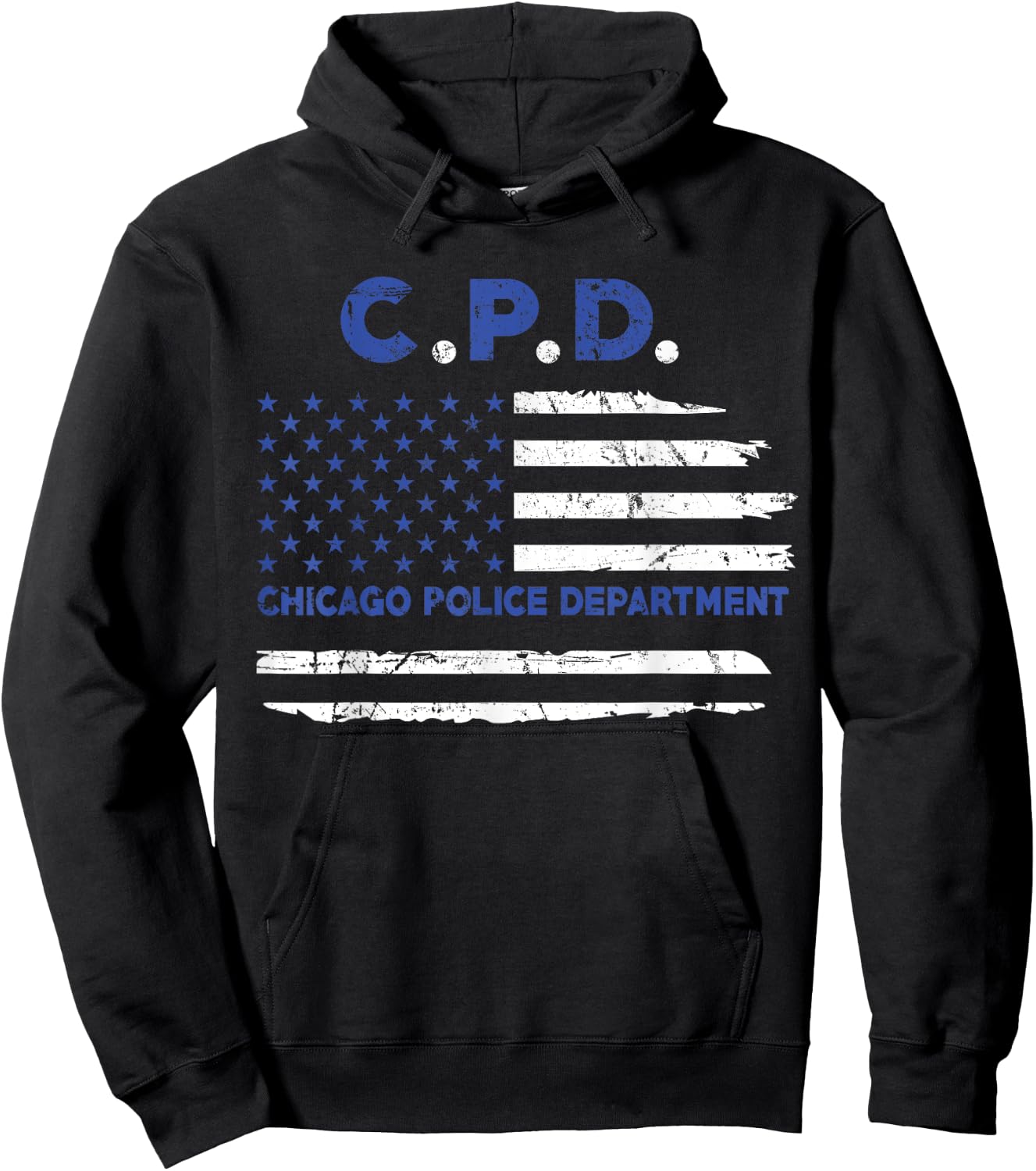 Chicago Police Officer American Flag Thin Blue Line Men Hoodie - Hoodie | Black