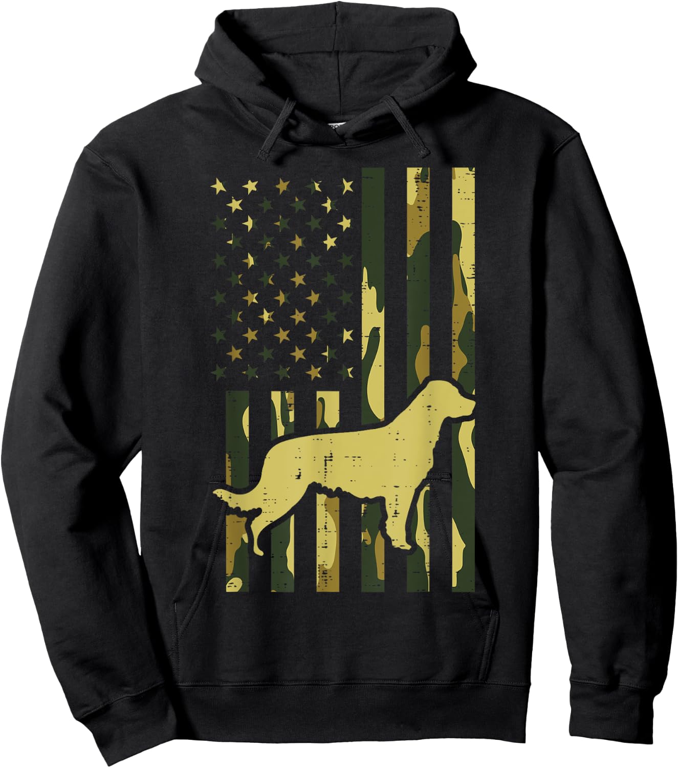 Camo US Flag Golden Retriever Vintage Pet Dog Patriotic Gift Women Kids Men Hoodie - Hoodie | Black