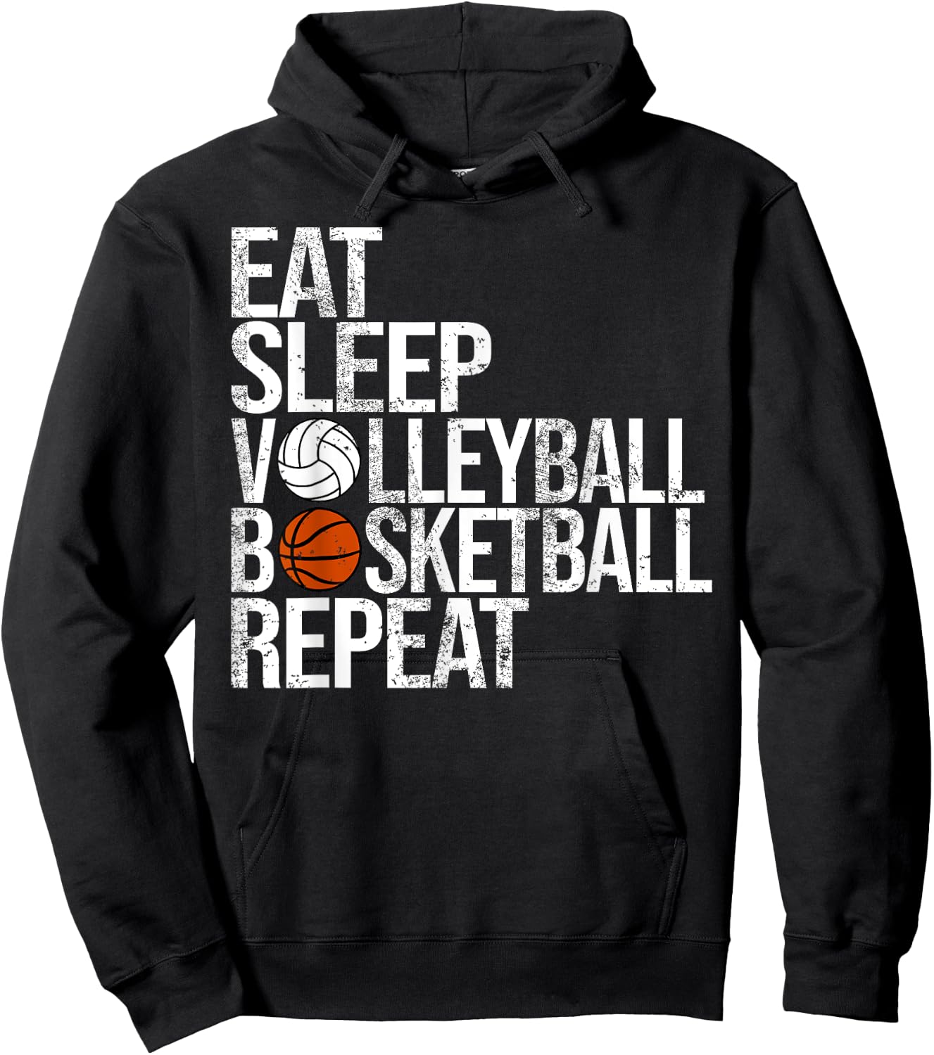 Eat Sleep Volleyball Basketball Repeat Funny Ball Hoodie - Hoodie | Black