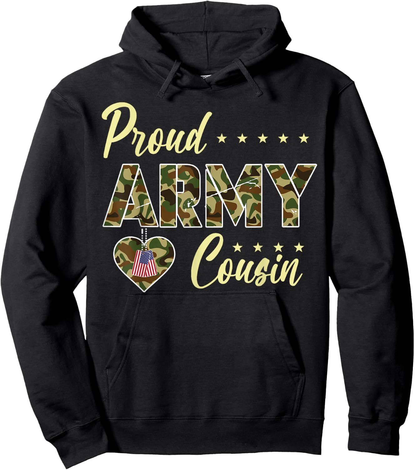 Proud Army Cousin Camouflage Soldier Family Love Military Hoodie - Hoodie | Black