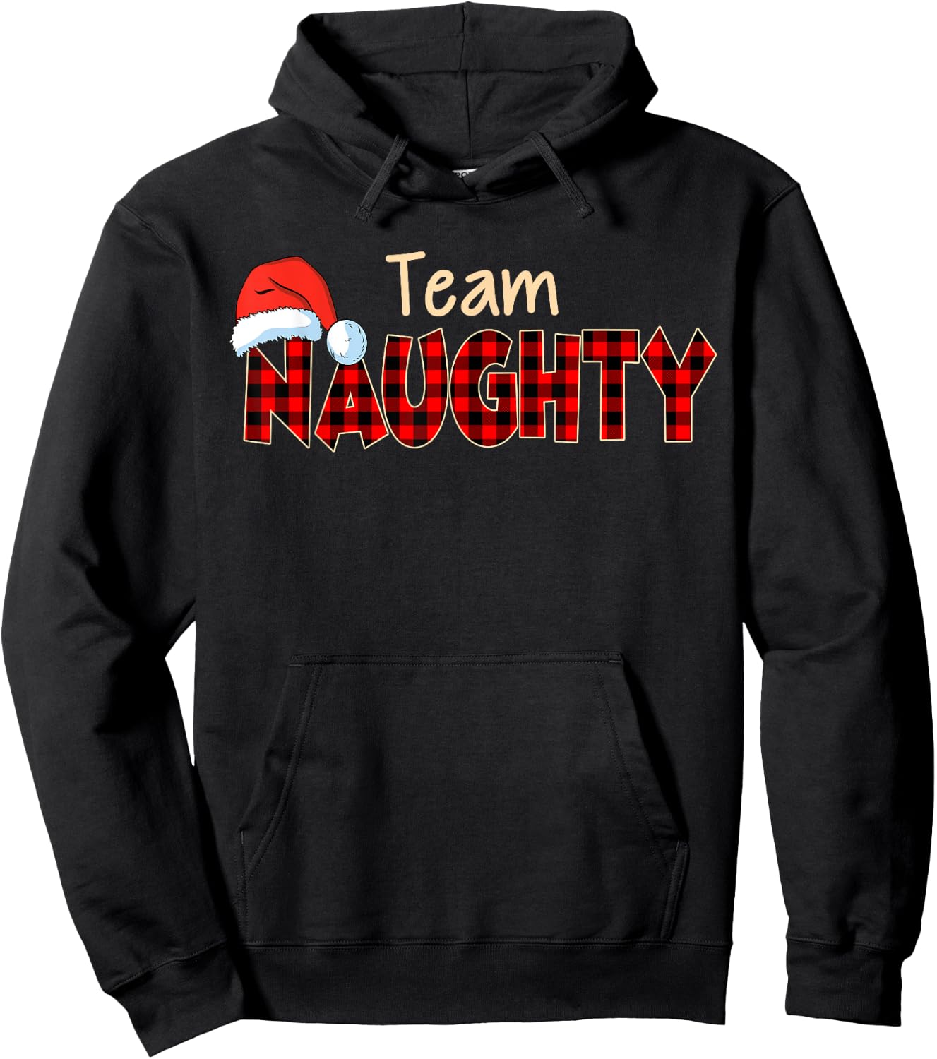 Naughty or Nice Christmas Team Naughty Buffalo Red Plaid Hoodie - Hoodie | Black