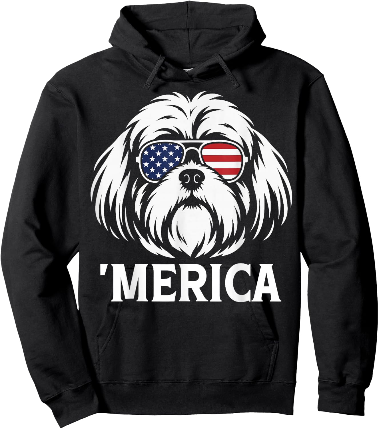 Patriotic Shih Tzu Dog 'Merica American Flag USA 4th of July Hoodie - Hoodie | Black