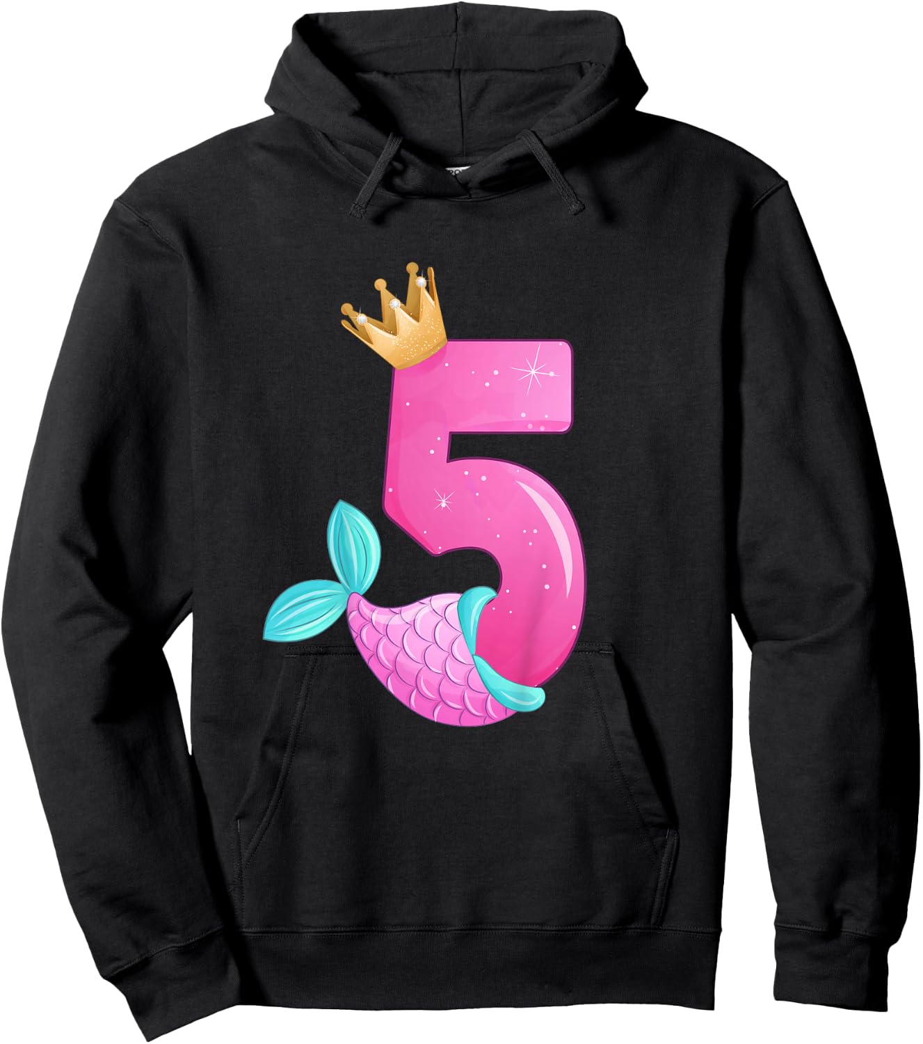 Birthday Girl 5 years old, Mermaid Fin, Number 5 Hoodie - Hoodie | Black