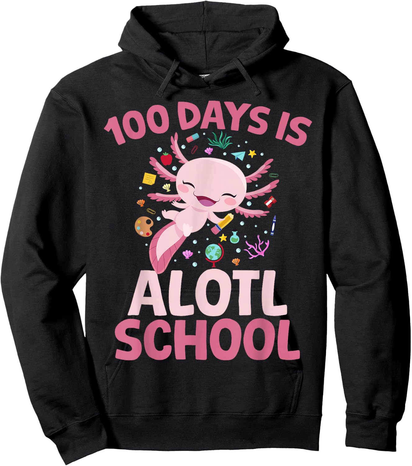 100 Days is Alotl School Axolotl 100th Day Boys Girls Axolot Hoodie - Hoodie | Black