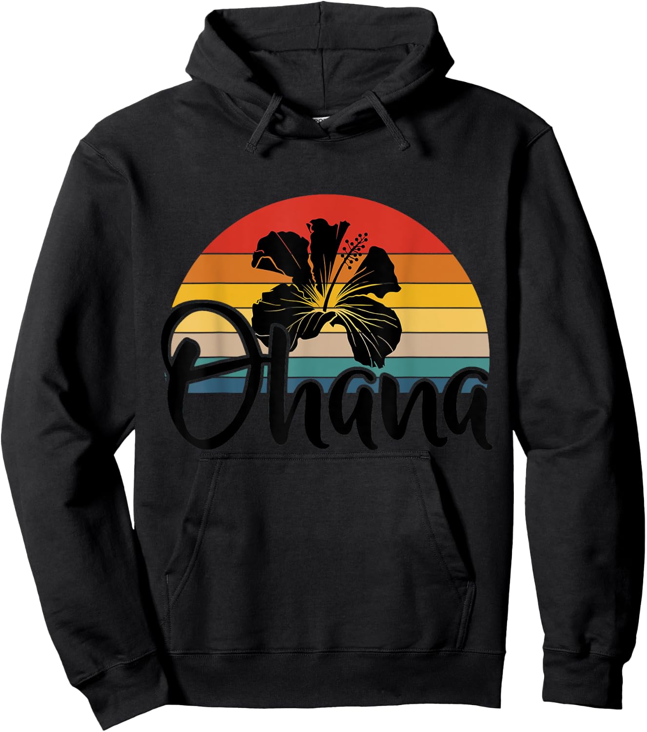 70s Retro Ohana Hawaii Hibiscus Flower Family Holiday Hoodie - Hoodie | Black