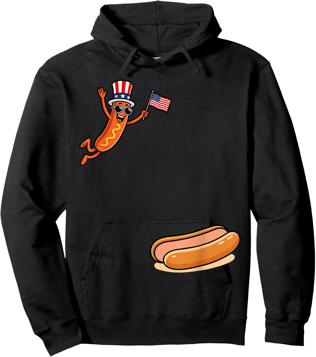 Hotdog Freedom Dive Funny Uncle Sam Hot Dog Jumping Into Bun Hoodie - Hoodie | Black