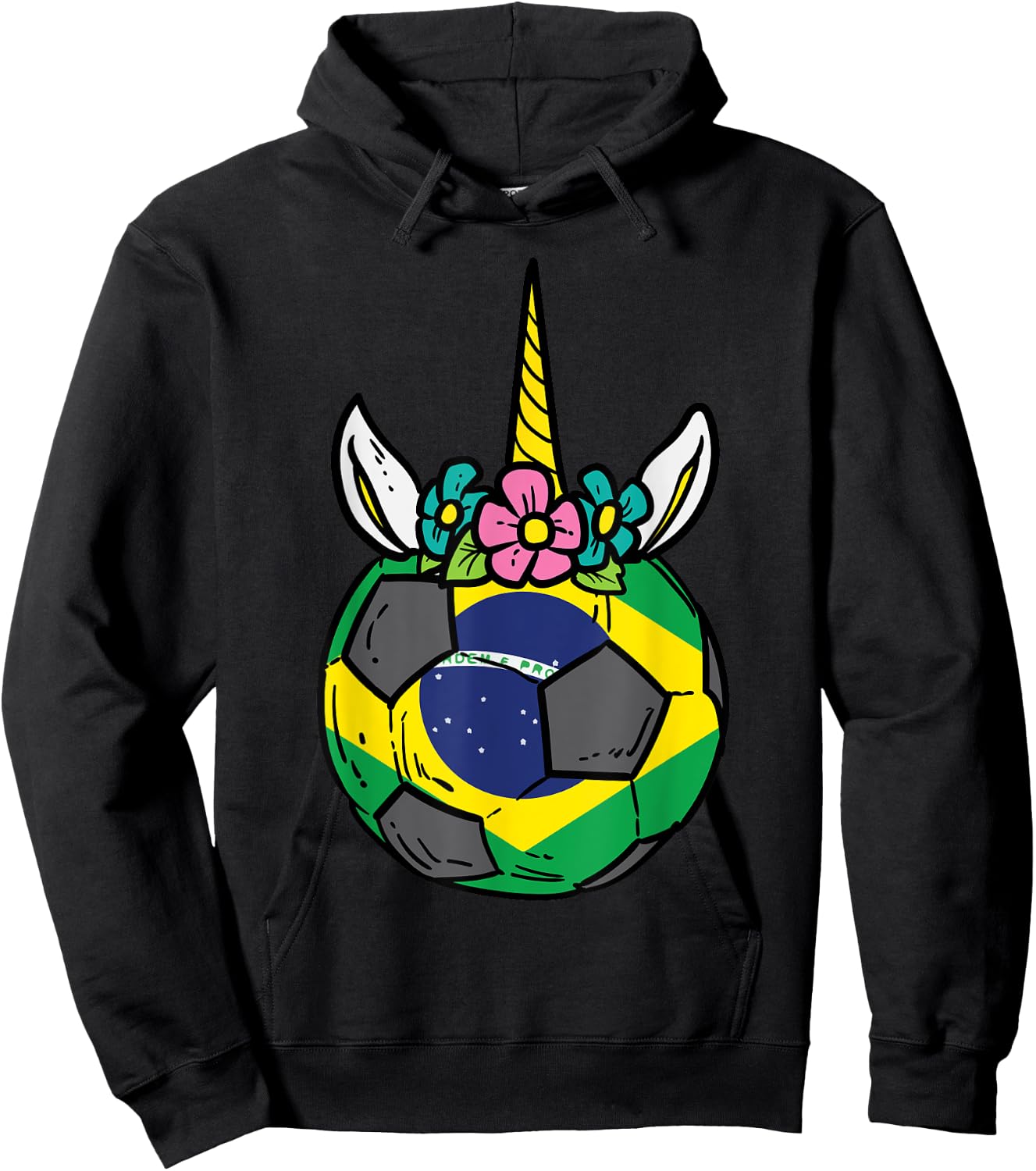 Unicorn Head Brazil Flag Brazilian Soccer Girls Kids Toddler Hoodie - Hoodie | Black