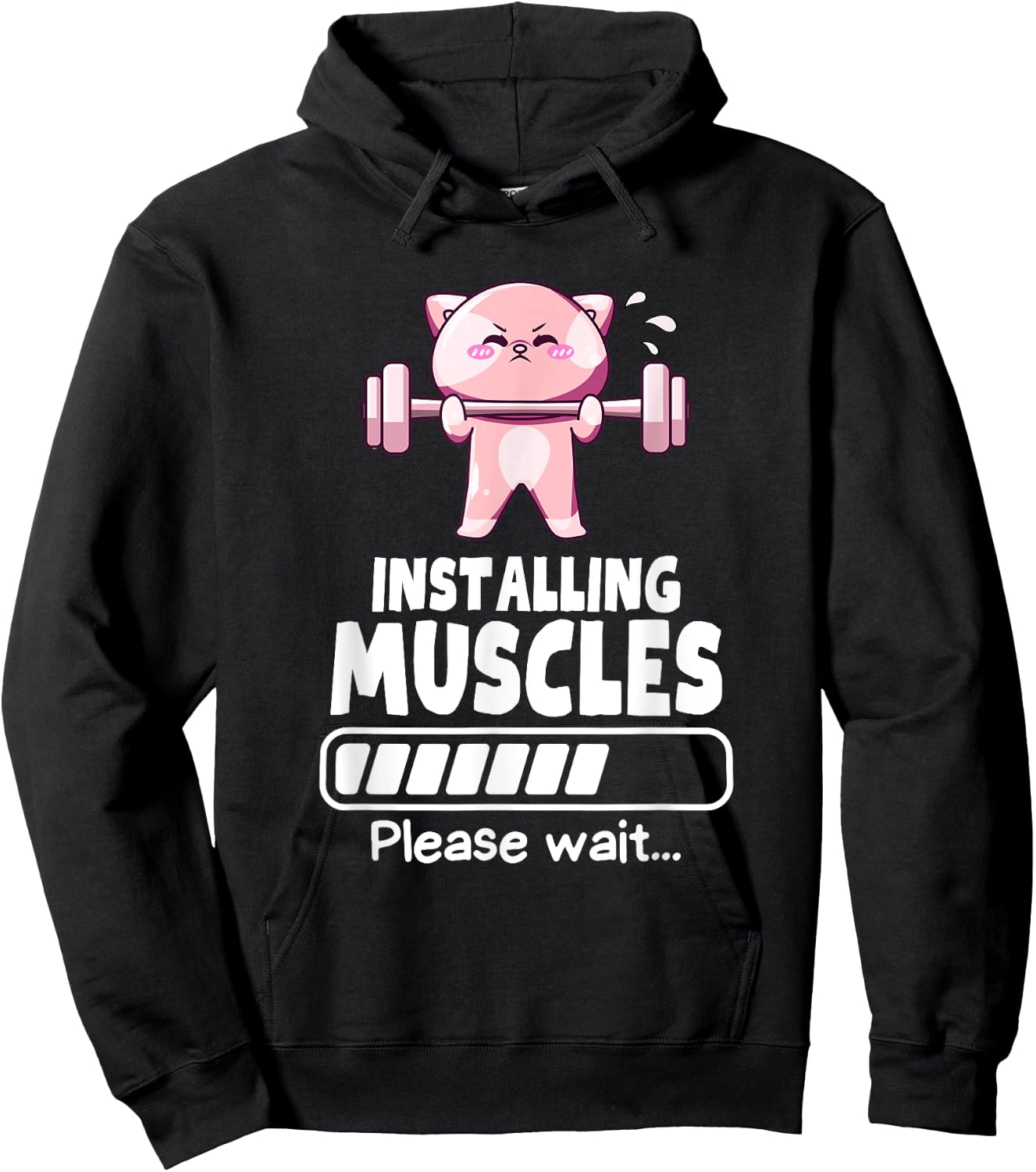 Installing Muscles Funny Weightlifting Cat Gym Humor Men Women Hoodie - Hoodie | Black