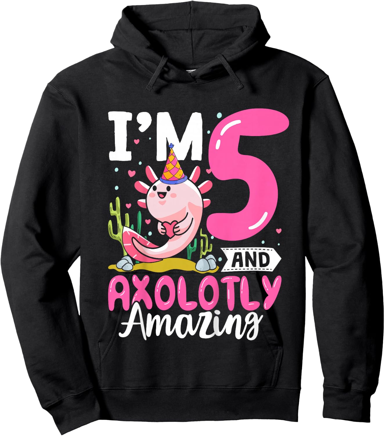 5th Birthday Shirt Girl Axolotl Kids Five Year Old Birthday Hoodie - Hoodie | Black