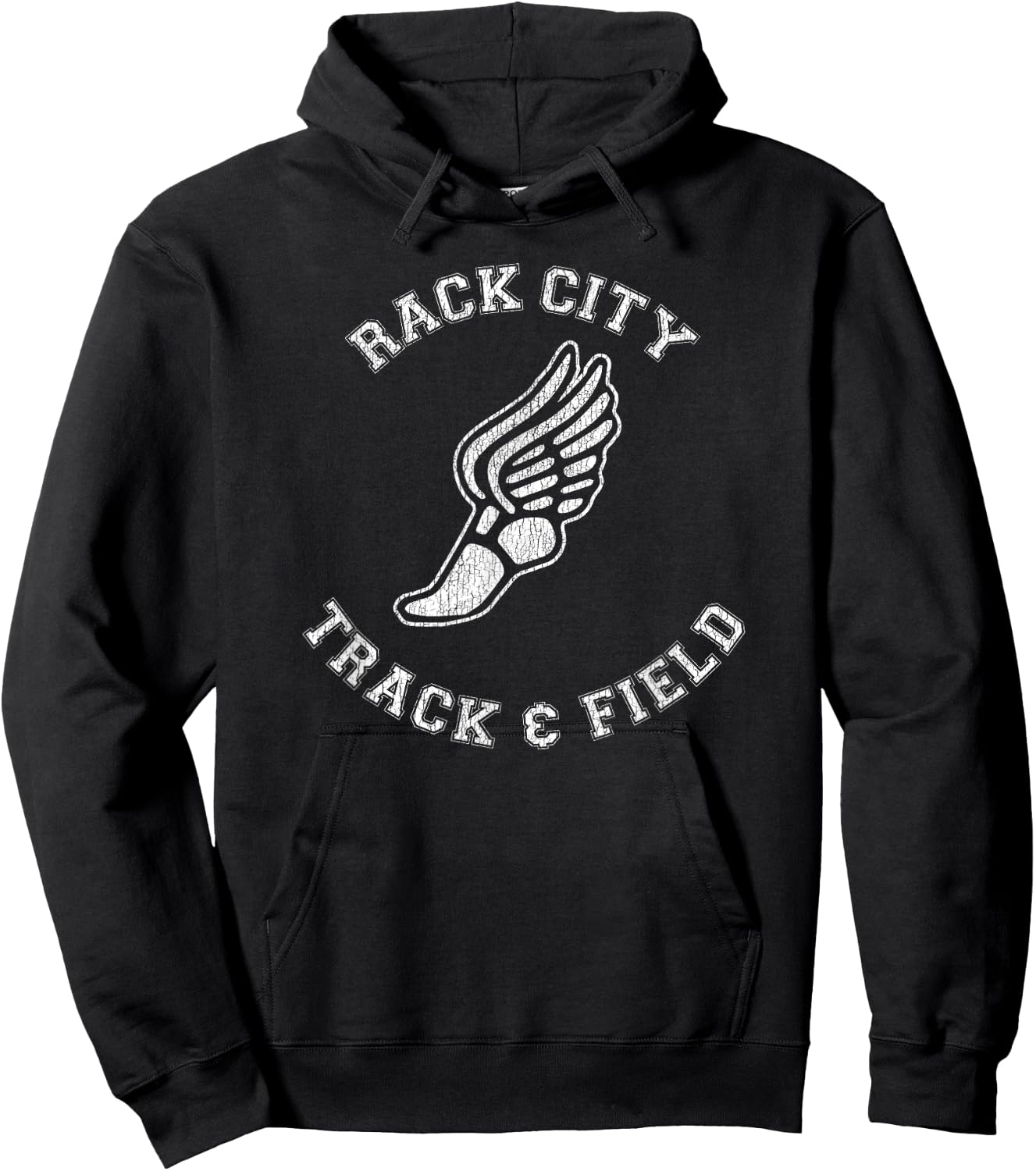Rack City Track & Field Distressed Retro Classic 80s Hoodie - Hoodie | Black
