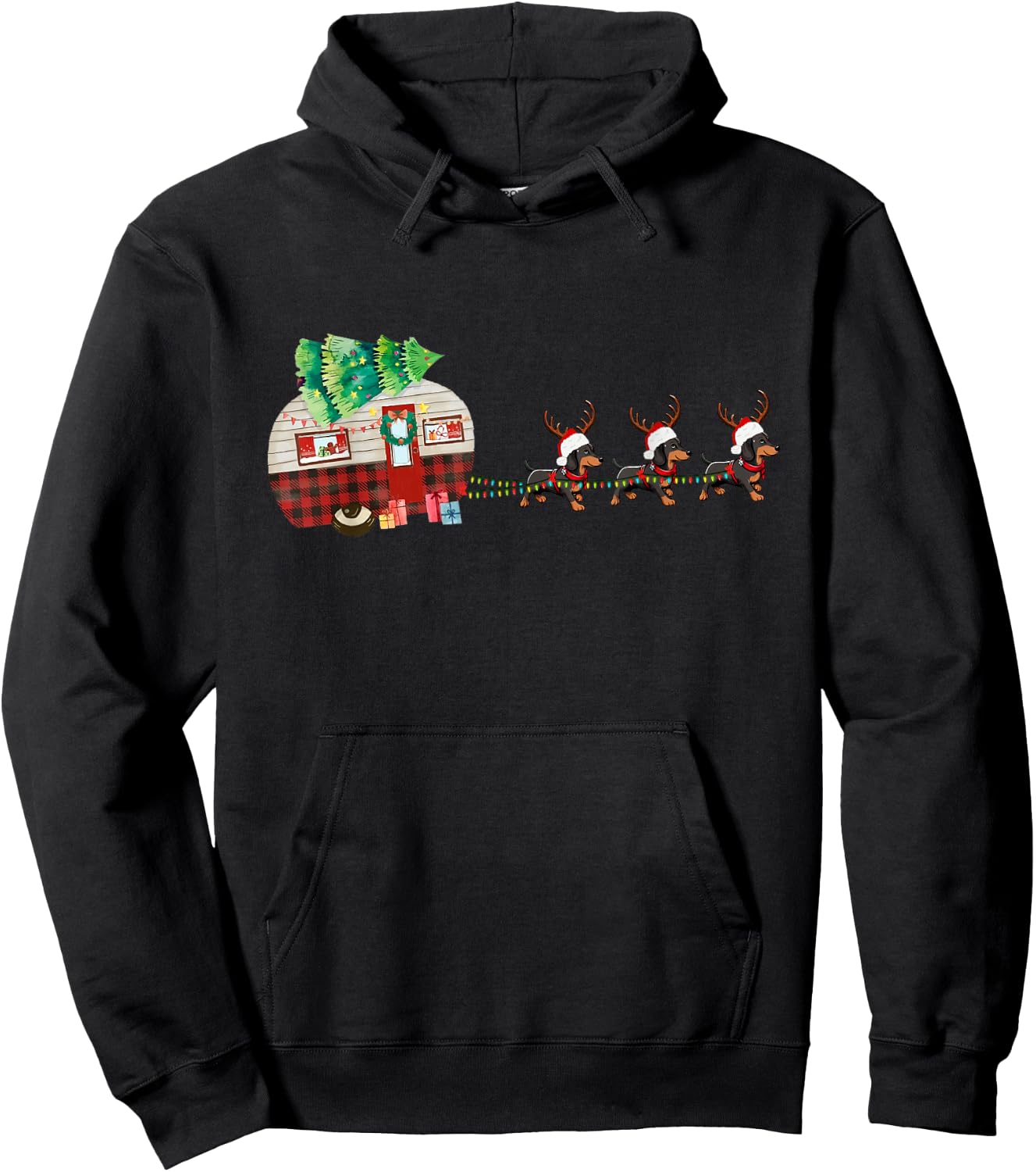 Funny Santa Dachshund Dog Sleigh Christmas Pet Camper Van Hoodie - Hoodie | Black