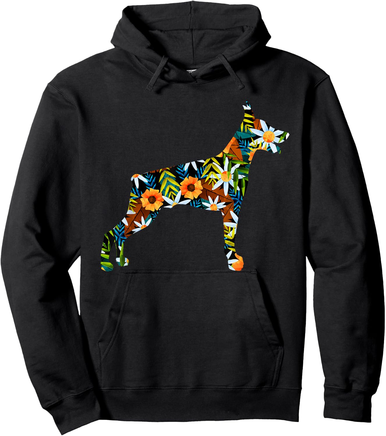 Funny Doberman Art Women Floral Doberman Pinscher Hoodie - Hoodie | Black