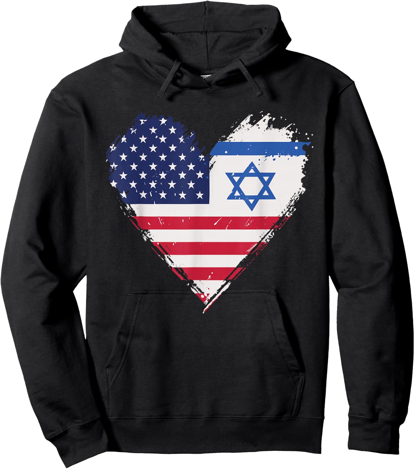Vintage Grunge American Israel Alliance Flags in Heart Hoodie - Hoodie | Black