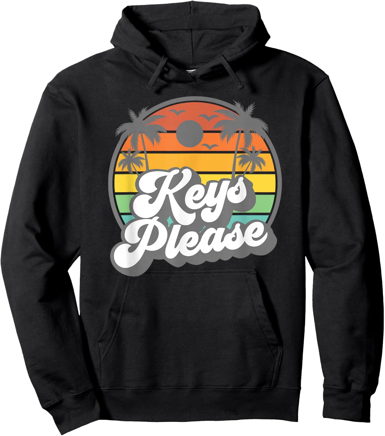 Keys Please Retro Florida Sunset Palm Tree Beach Vacation Hoodie - Hoodie | Black