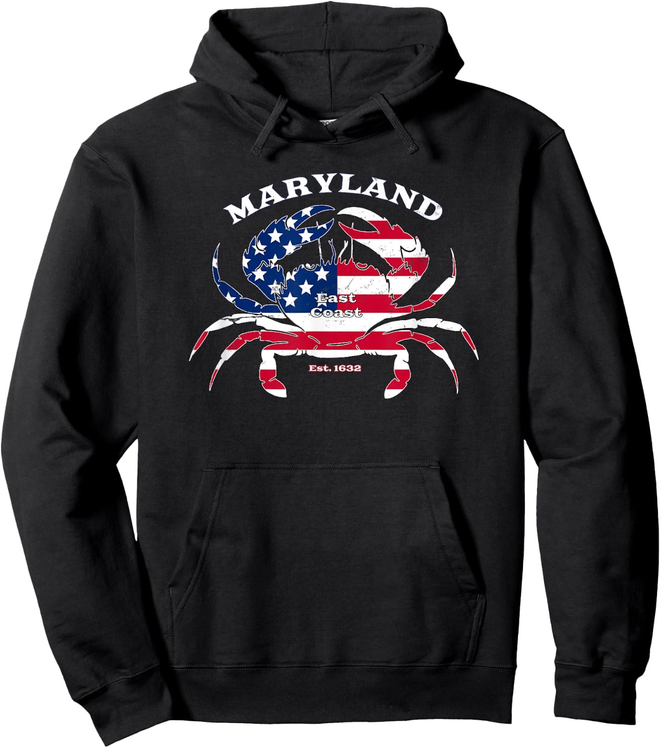 Blue Crab Maryland Novelty Patriotic USA American Flag Pride Hoodie - Hoodie | Black