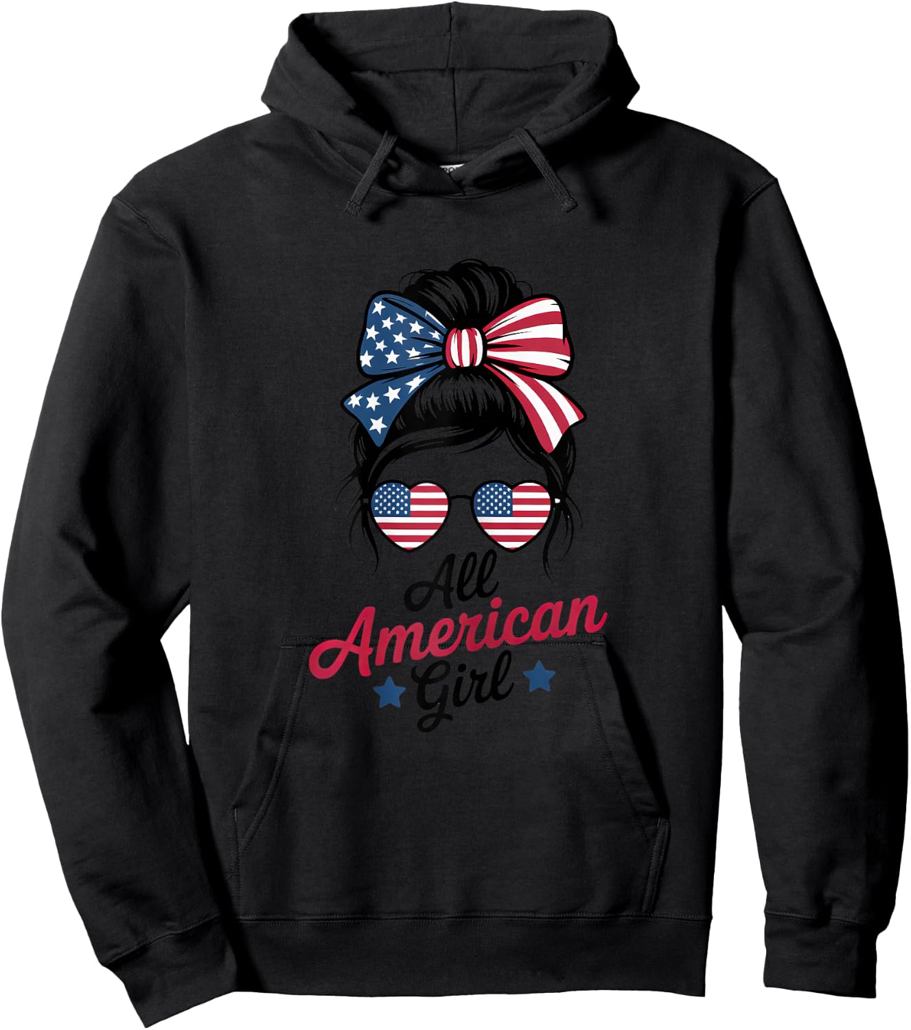 All American Girl Patriot USA Flag 4th July Women Kids Girls Hoodie - Hoodie | Black