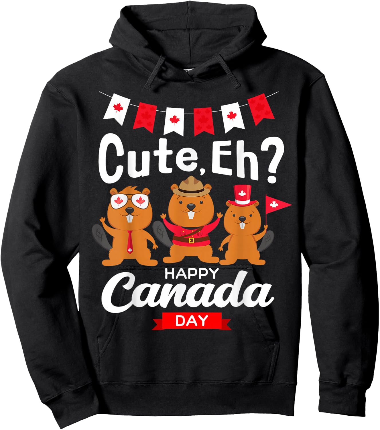 Cute Eh Happy Canada day Flag for Boys girls Kids Toddler Hoodie - Hoodie | Black