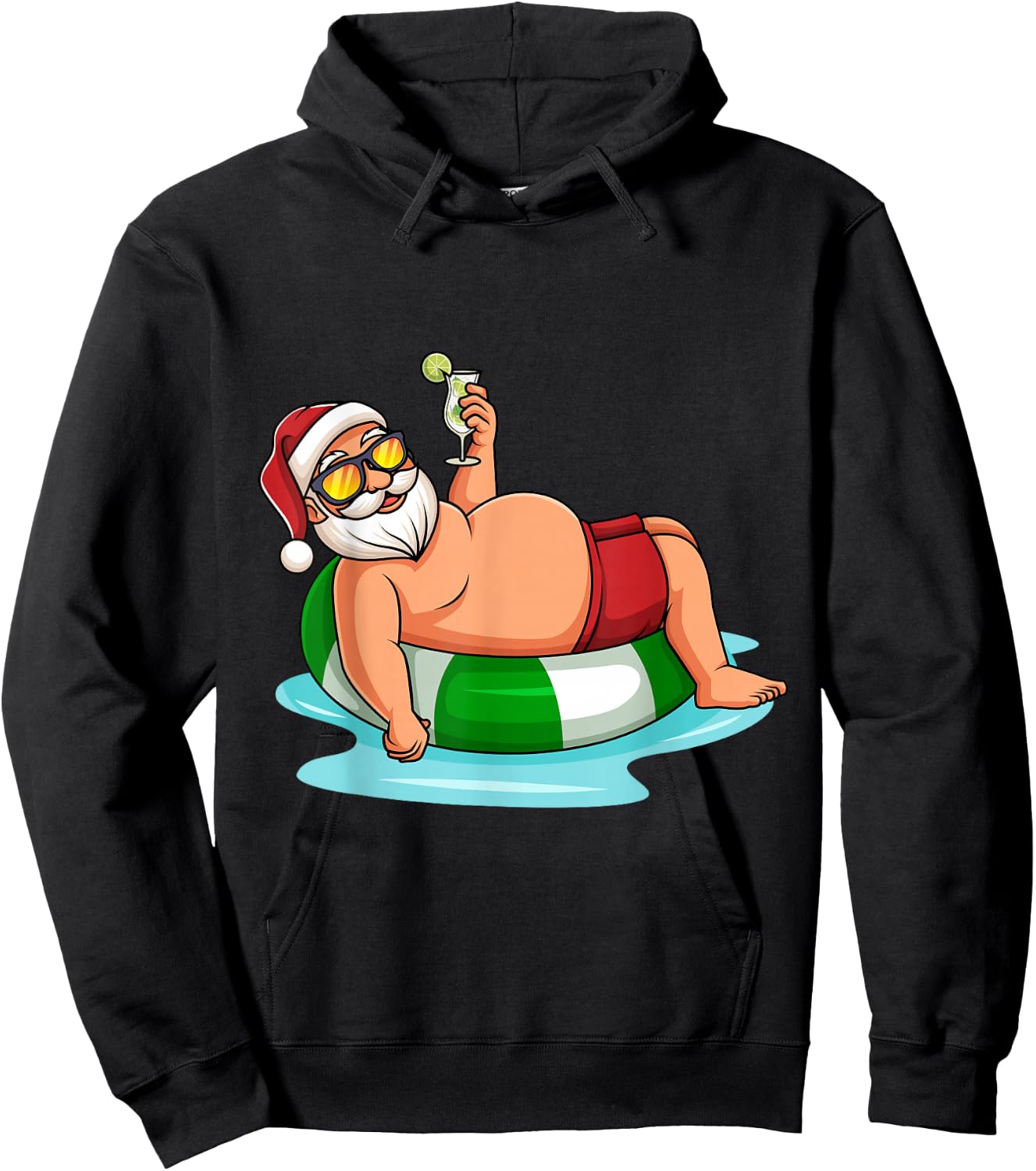 Funny Christmas in July Summer Pool Float Santa Xmas Adult Hoodie - Hoodie | Black