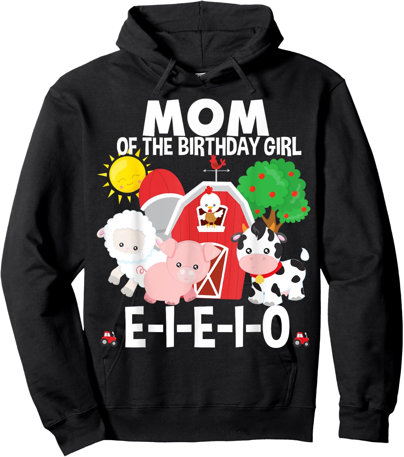 Mom Birthday Girl Old MacDonald Birthday Party Matching Hoodie - Hoodie | Black