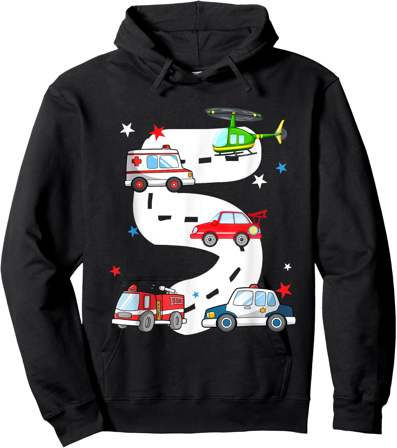 5th Birthday Emergency Vehicles 5 Year Old Birthday Kids Hoodie - Hoodie | Black