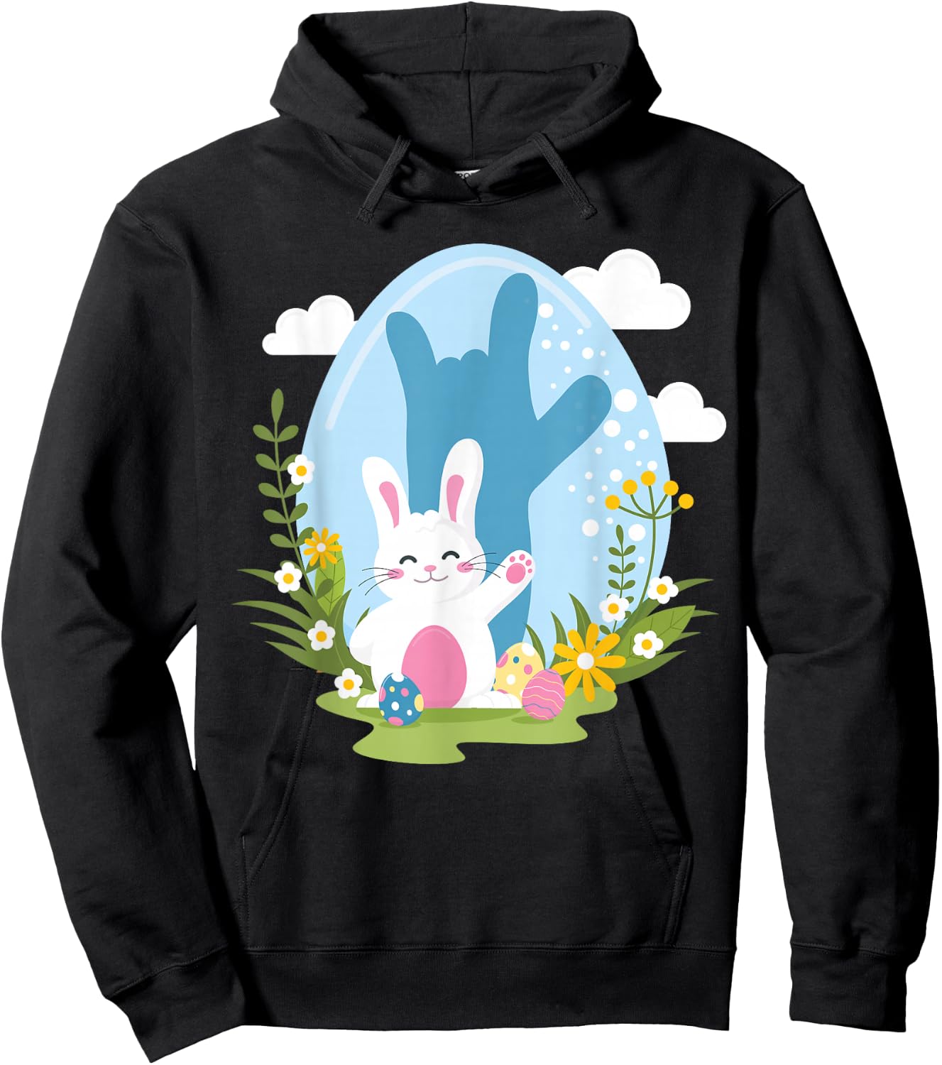 ASL Easter Bunny Reflection I Love You Hand Sign Language Hoodie - Hoodie | Black